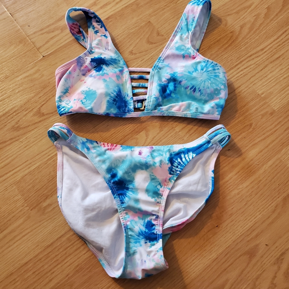 Rue 21 tie dye swimsuit bikini set small top medium bottoms
